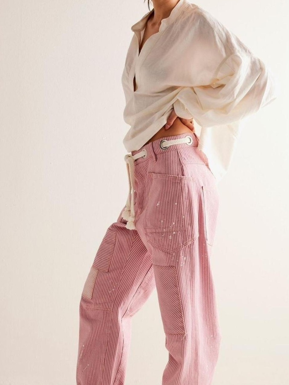Free People Sold Out Rose Railroad Stripe Moxie Barrel Jeans 31 - Picture 2 of 5